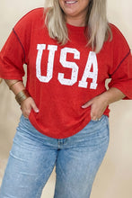 Load image into Gallery viewer, Fiery Red Plus Size Twisted Rib Vintage USA Letter Printed T Shirt