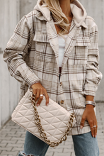 Load image into Gallery viewer, Khaki Plaid Removable Hood Buttoned Shacket
