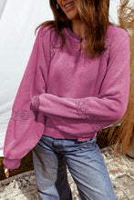 Load image into Gallery viewer, Jungle Green Lace Patchwork Detail Notched Neck Mineral Wash Baggy Sweatshirt