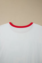 Load image into Gallery viewer, White Retro USA Striped Trim Short Sleeve Plus Size Tee