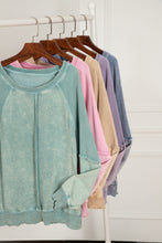 Load image into Gallery viewer, Mineral Blue Solid Waffle Knit Patchwork Raglan Sleeve Sweatshirt