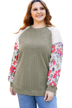 Load image into Gallery viewer, Vineyard Green Plus Size Textured Floral Patchwork Raglan Sleeve Blouse