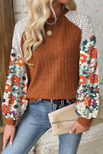 Load image into Gallery viewer, Cinnamon Floral Patchwork Long Sleeve Ribbed Blouse