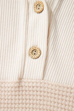 Load image into Gallery viewer, Oatmeal Waffle Patchwork Drop Shoulder Hooded Long Sleeve Top