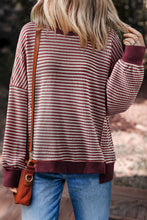 Load image into Gallery viewer, Red Stripe Ribbed Trim Drop Shoulder Long Sleeve Oversize Top