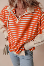 Load image into Gallery viewer, Orange Stripe Color Block Loose Fit Collared Drop Shoulder Sweatshirt