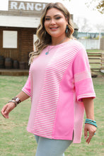 Load image into Gallery viewer, Pink Stripe Patchwork Colorblock Plus Size T Shirt