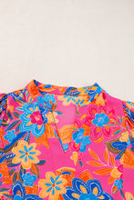 Load image into Gallery viewer, Rose Floral Print Puff Sleeve V Neck Blouse