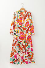 Load image into Gallery viewer, Orange Floral Print Split V Neck Tiered Maxi Dress