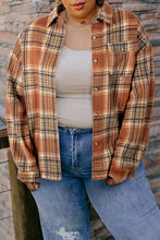 Load image into Gallery viewer, Brown Plaid Print Flap Pocket Buttoned Plus Size Shacket