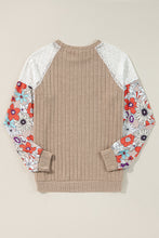 Load image into Gallery viewer, Parchment Floral Patchwork Long Sleeve Ribbed Blouse