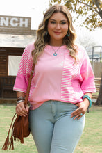 Load image into Gallery viewer, Pink Stripe Patchwork Colorblock Plus Size T Shirt