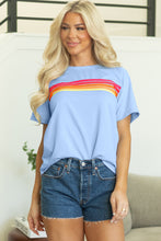 Load image into Gallery viewer, Beau Blue Striped Patch Front Casual Tee
