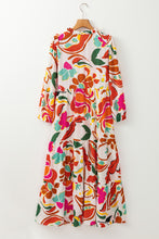 Load image into Gallery viewer, Orange Floral Print Split V Neck Tiered Maxi Dress