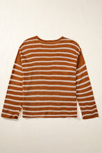 Load image into Gallery viewer, Brown Stripe Drop Shoulder Casual Sweater