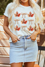 Load image into Gallery viewer, White Fall Leaf Bow Print Thanksgiving T Shirt