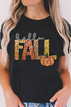 Load image into Gallery viewer, Black Hello Fall Letter Pumpkin Printed Thanksgiving T Shirt