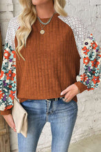 Load image into Gallery viewer, Cinnamon Floral Patchwork Long Sleeve Ribbed Blouse