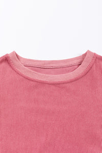 Strawberry Pink Ribbed Corduroy Oversized Sweatshirt