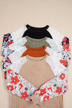 Load image into Gallery viewer, Parchment Floral Patchwork Long Sleeve Ribbed Blouse