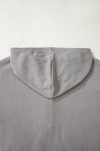 Load image into Gallery viewer, Gray Waffle Printed Patchwork Drawstring Hooded Long Sleeve Top