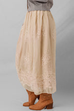 Load image into Gallery viewer, Oatmeal Embroidered Mesh Overlay Flowy Long Skirt