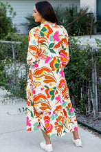 Load image into Gallery viewer, Orange Floral Print Split V Neck Tiered Maxi Dress