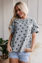 Load image into Gallery viewer, Gray Star Print Tiered Ruffled Sleeve Crew Neck T Shirt