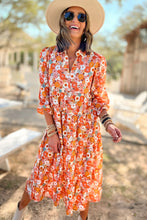 Load image into Gallery viewer, Multicolor Boho Floral Collared Long Sleeve Ruffled Dress