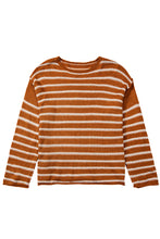 Load image into Gallery viewer, Brown Stripe Drop Shoulder Casual Sweater