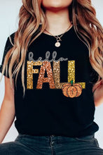 Load image into Gallery viewer, Black Hello Fall Letter Pumpkin Printed Thanksgiving T Shirt