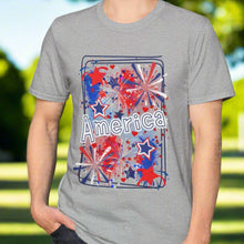 Load image into Gallery viewer, Patriotic Celebration T-Shirt, USA Shirt, Fourth of July Tee, Fireworks Graphic Tee, Summer Casual Wear, American Pride Clothing