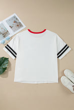 Load image into Gallery viewer, White Retro USA Striped Trim Short Sleeve Plus Size Tee