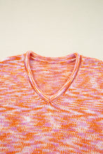 Load image into Gallery viewer, Orange Vibrant Abstract Print Drop Shoulder V Neck Tunic Oversized Sweater