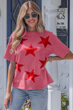 Load image into Gallery viewer, Red Independence Day Star Printed Mineral Wash T Shirt