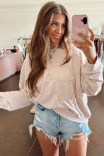 Load image into Gallery viewer, Beige Raw Edge Flower Patch Drop Shoulder Casual Top