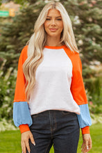 Load image into Gallery viewer, Light Grey Color Block Raglan Sleeve Contrast Stitching Loose Fit Top
