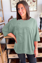 Load image into Gallery viewer, Clearly Aqua Floral Patched Half Sleeve Tunic Top