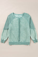 Load image into Gallery viewer, Mineral Blue Solid Waffle Knit Patchwork Raglan Sleeve Sweatshirt