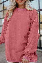 Load image into Gallery viewer, Strawberry Pink Ribbed Corduroy Oversized Sweatshirt