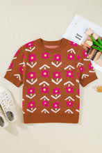 Load image into Gallery viewer, Brown Floral Short Puff Sleeve Sweater