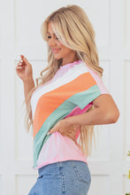 Load image into Gallery viewer, Pink Color Block Patchwork Seamed Crewneck T Shirt