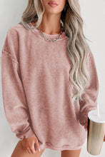 Load image into Gallery viewer, Pink Solid Ribbed Knit Round Neck Pullover Sweatshirt