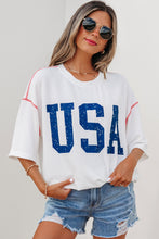 Load image into Gallery viewer, Beau Blue USA Graphic Half Sleeve Loose Ribbed Top