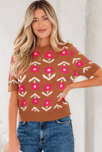 Load image into Gallery viewer, Brown Floral Short Puff Sleeve Sweater