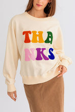 Load image into Gallery viewer, Apricot THANKS Chenille Embroidered Drop Shoulder Graphic Sweatshirt