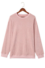 Load image into Gallery viewer, Pink Solid Ribbed Knit Round Neck Pullover Sweatshirt