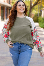 Load image into Gallery viewer, Vineyard Green Plus Size Textured Floral Patchwork Raglan Sleeve Blouse