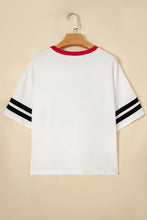 Load image into Gallery viewer, White USA Letter Printed Varsity Striped Sleeve Round Neck Tee