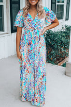 Load image into Gallery viewer, Rose Wrap V Neck Floral Maxi Dress